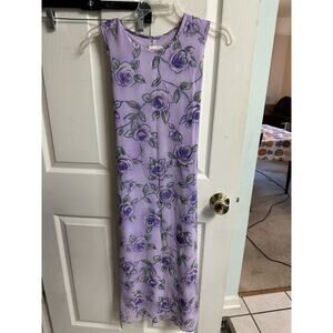 VNT Girl Code Dress 90s Y2K Sleeveless Purple ALine Tie Floral Med 14 32w Xs Fit
